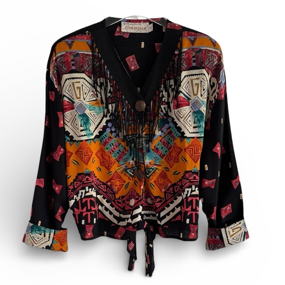 Vintage Marsha and Julio for Componix Boho Art Shirt 80s 90s Statement Top SZ 8 - Picture 11 of 12